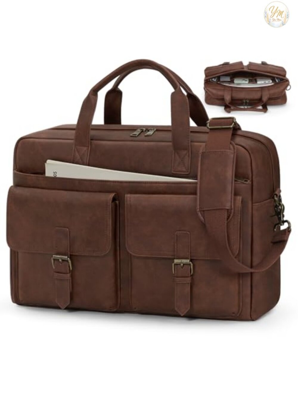 Vintage PU Leather Messenger Bag for Men 16 Inch Laptop Briefcase Work Satchel
